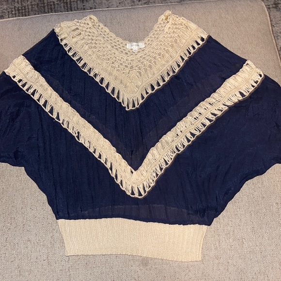 Umgee Tops - Umgee U.S.A. Crochet-knit Navy Top, Large Boho Chic - B